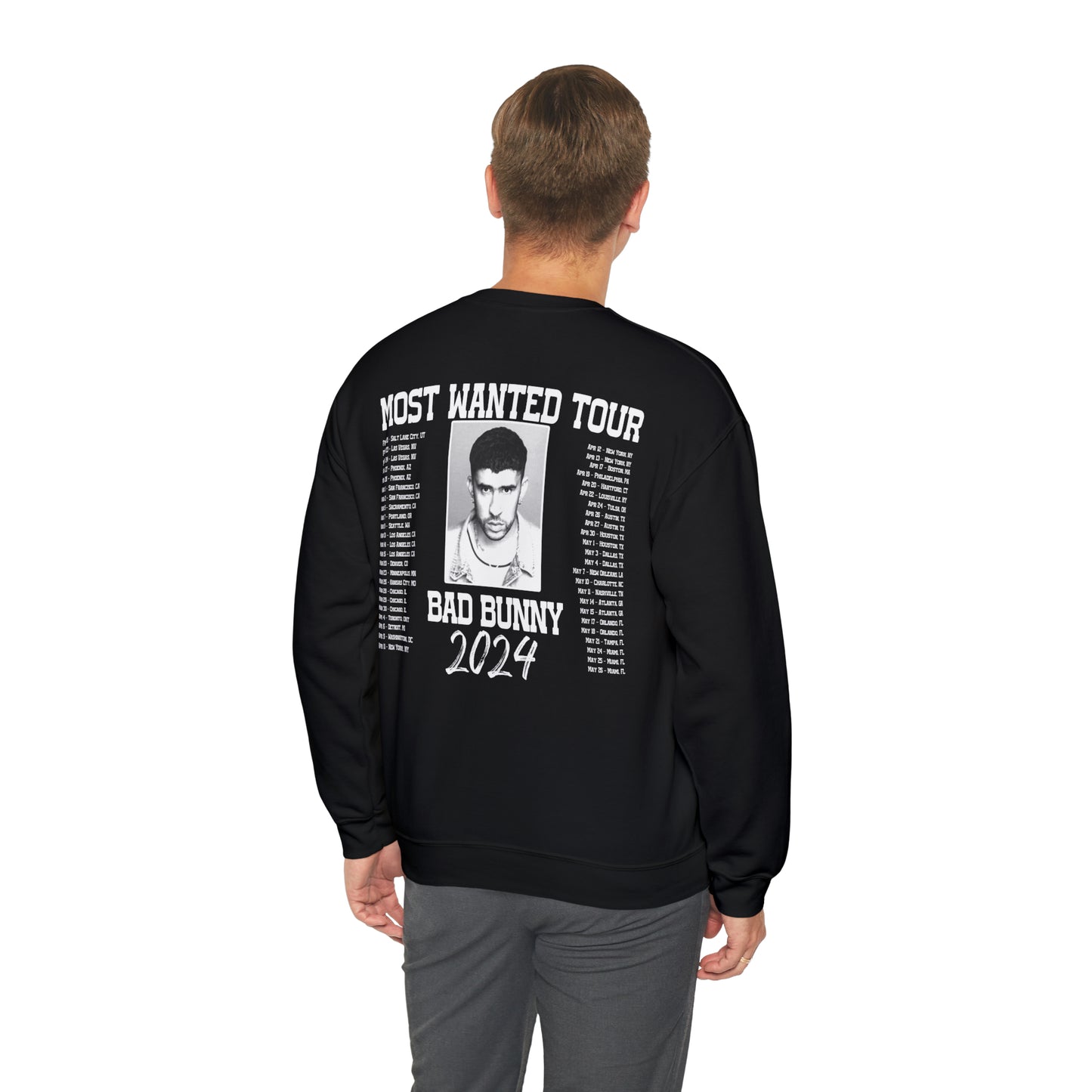 Most Wanted Tour Dates 2024 (Bad Bunny) Unisex Heavy Blend™ Crewneck Sweatshirt
