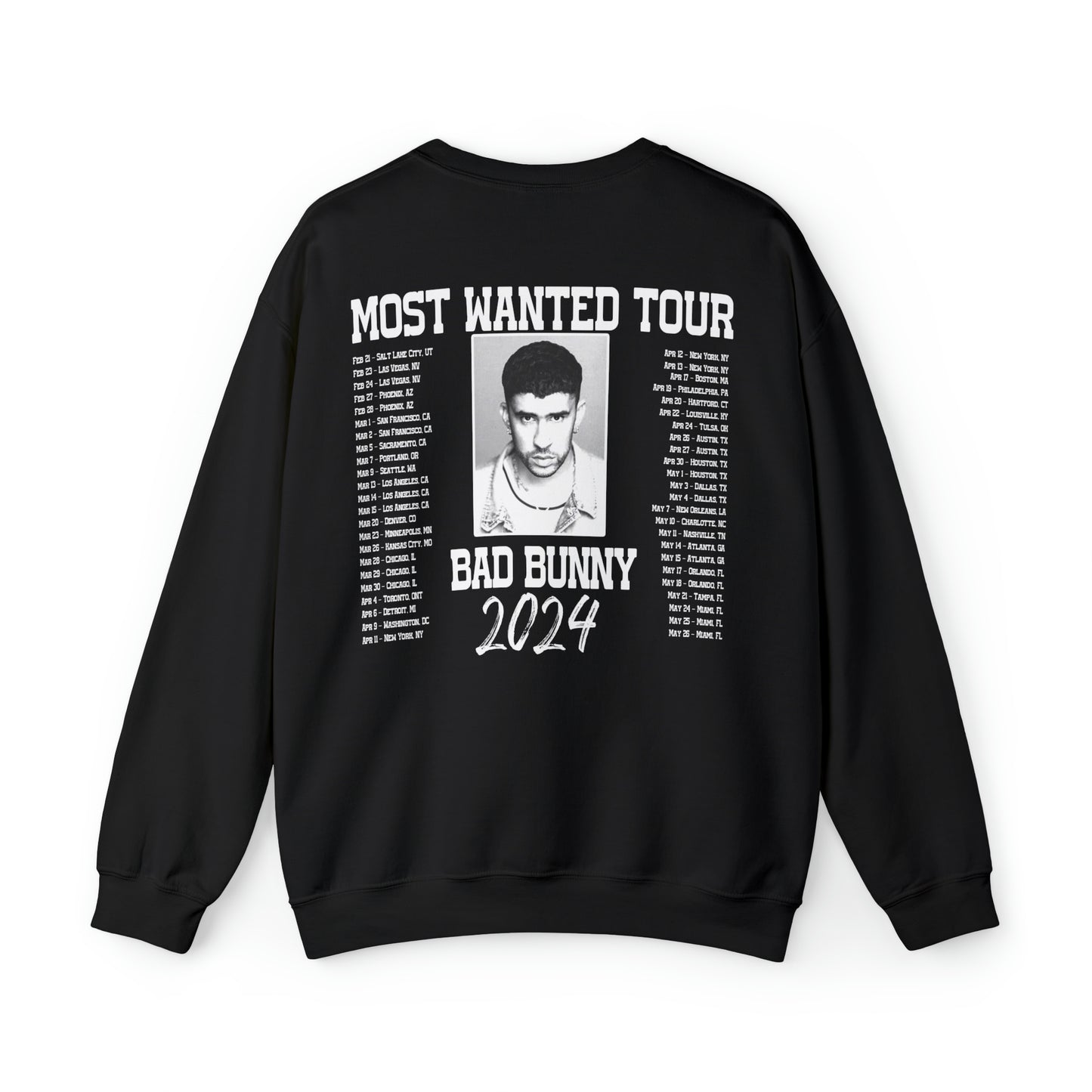 Most Wanted Tour Dates 2024 (Bad Bunny) Unisex Heavy Blend™ Crewneck Sweatshirt