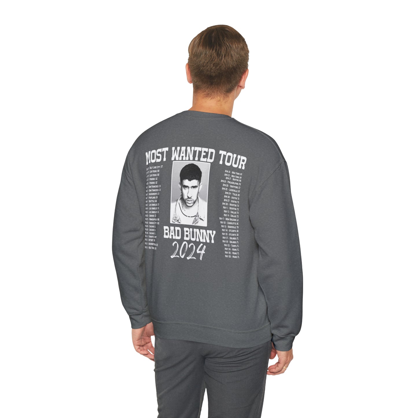 Most Wanted Tour Dates 2024 (Bad Bunny) Unisex Crewneck Sweatshirt