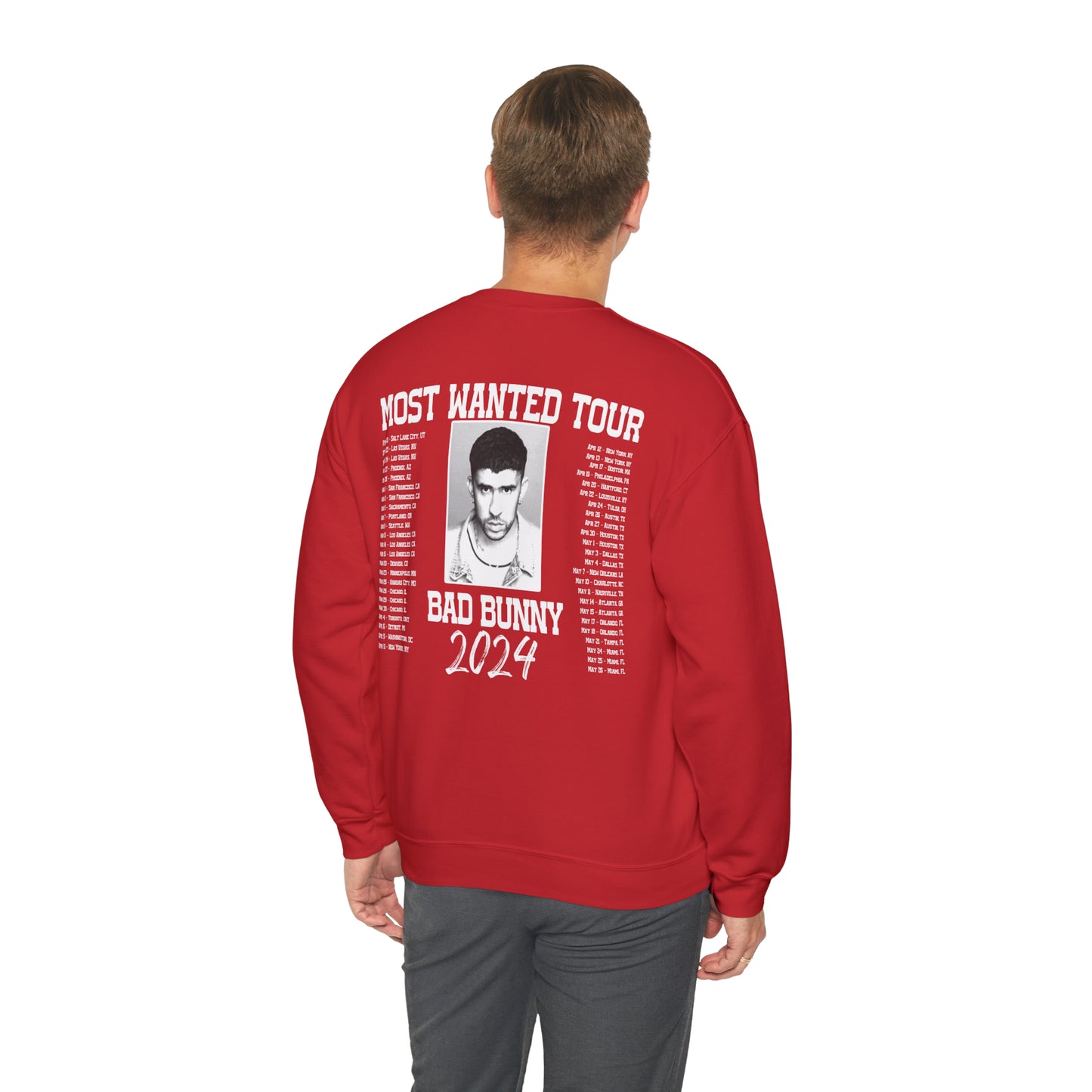 Most Wanted Tour Dates 2024 (Bad Bunny) Unisex Crewneck Sweatshirt