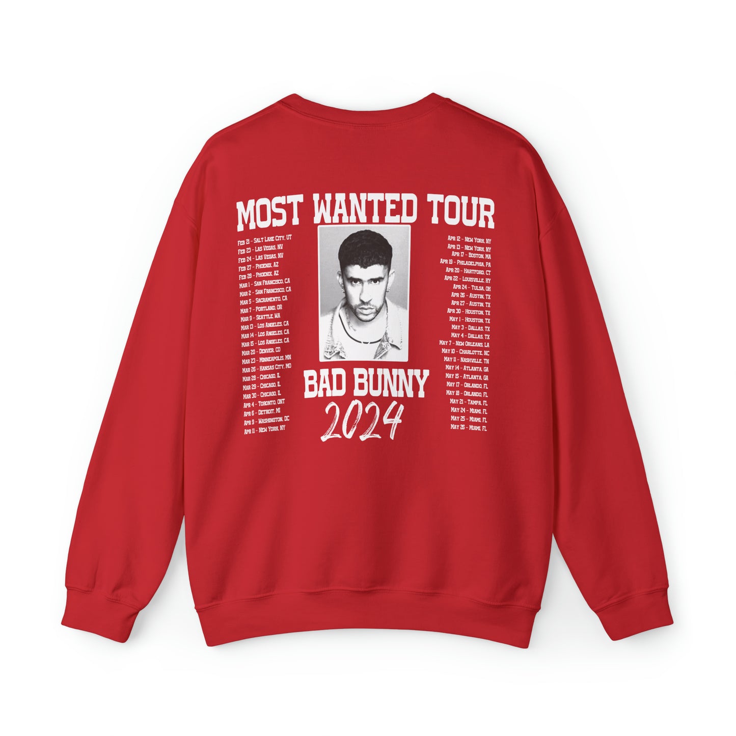Most Wanted Tour Dates 2024 (Bad Bunny) Unisex Heavy Blend™ Crewneck Sweatshirt