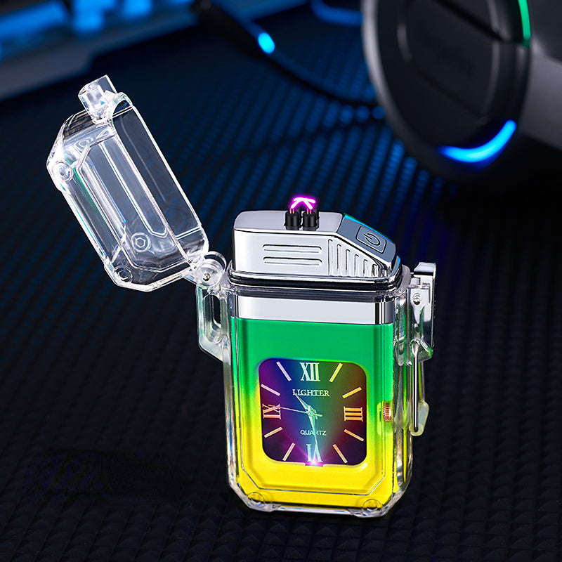 Electric POP Arc Lighter + Quartz Watch - Waterproof Rechargeable Windproof