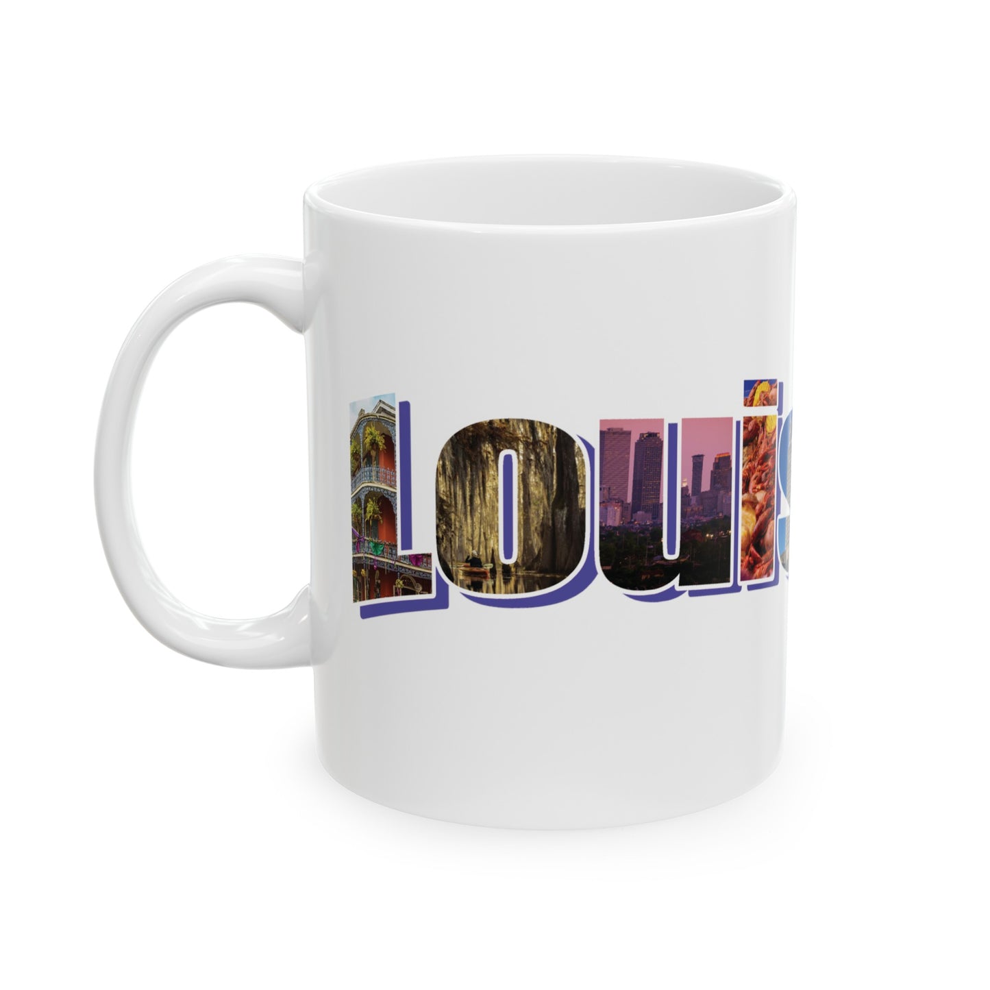 Louisiana State Collage Ceramic Mug, (11oz, 15oz) city landscape new orleans gift idea mug cup pride