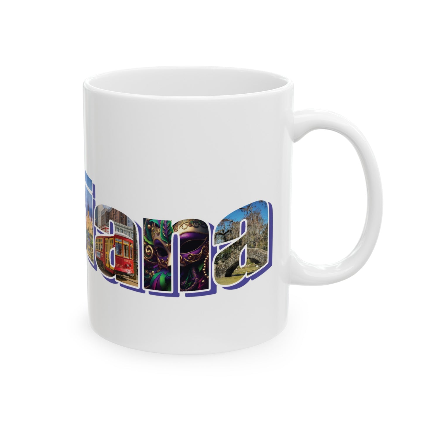 Louisiana State Collage Ceramic Mug, (11oz, 15oz) city landscape new orleans gift idea mug cup pride