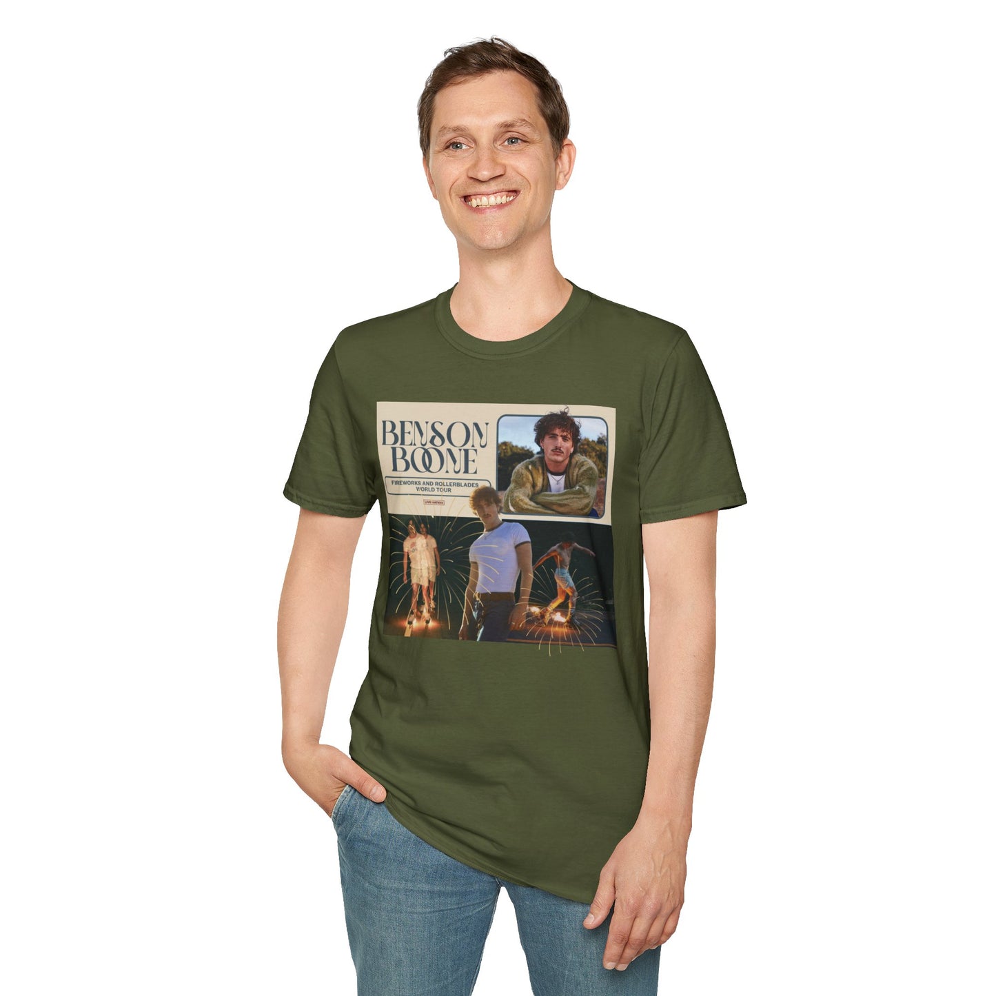 Benson Boone Fireworks and Roller Blades tour Unisex Softstyle T-Shirt