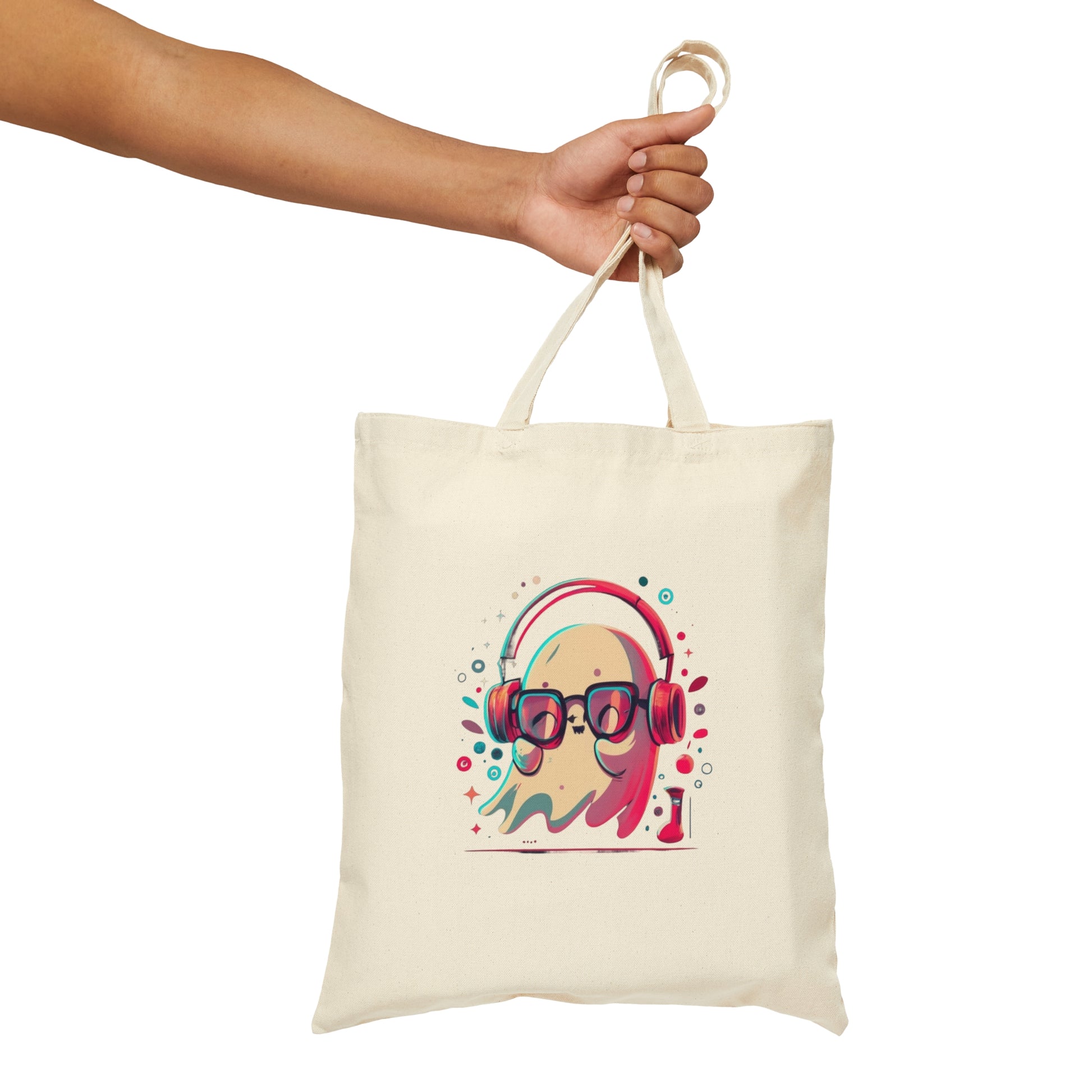 cute ghost listening to music tote bag