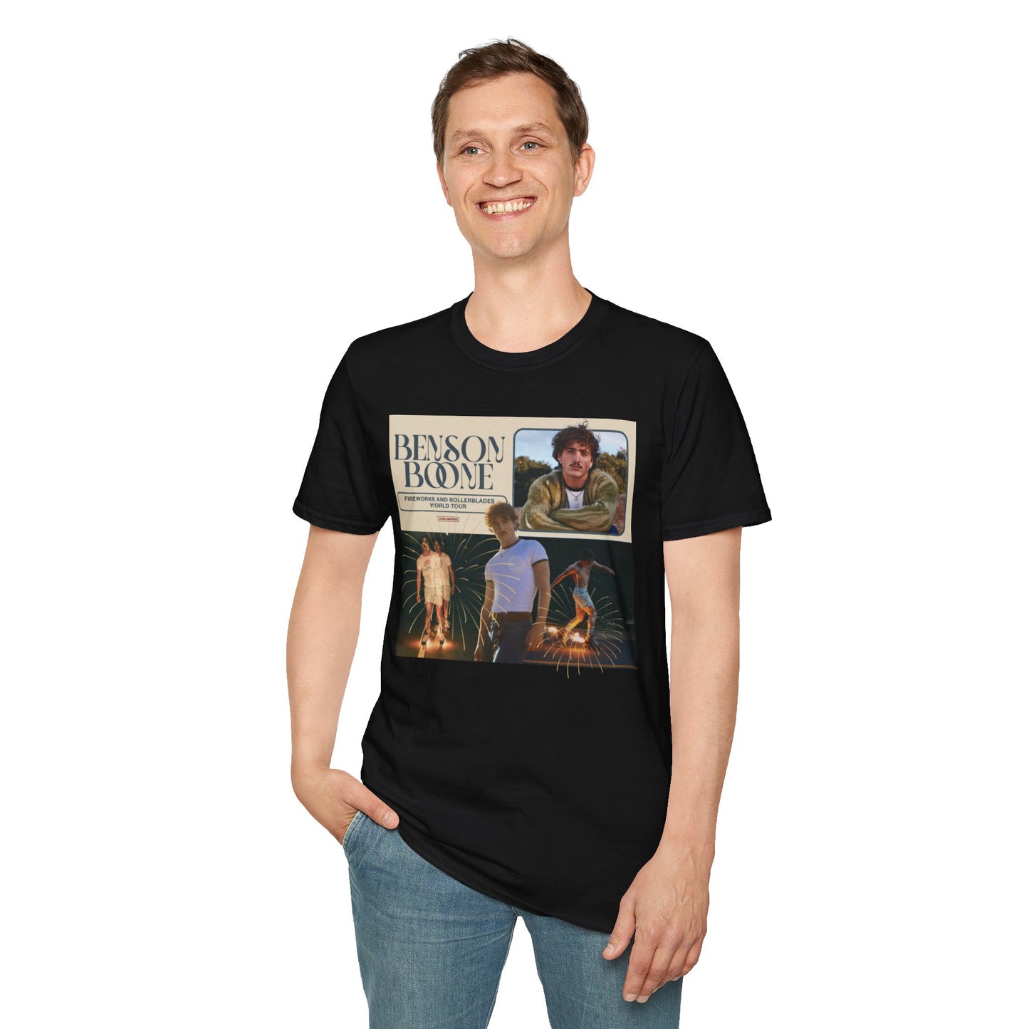 Benson Boone Fireworks and Roller Blades tour Unisex Softstyle T-Shirt