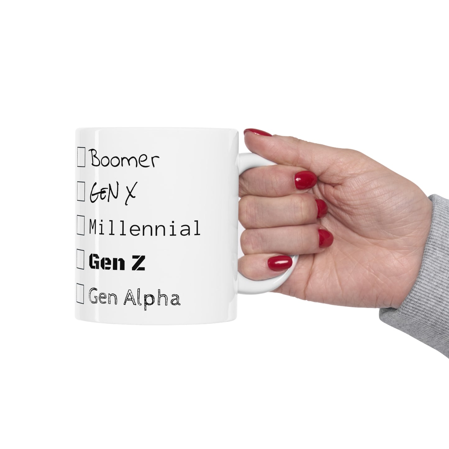 "This belongs to a" generation nicknames humor gift Mug 11oz for boomers, GenX, Millennials, GenZ or Gen Alpha