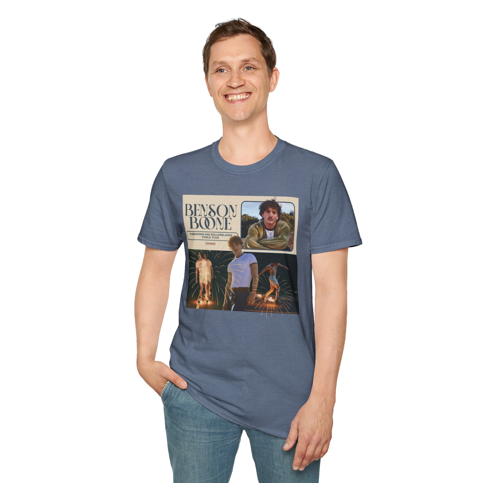 Benson Boone Fireworks and Roller Blades tour Unisex Softstyle T-Shirt