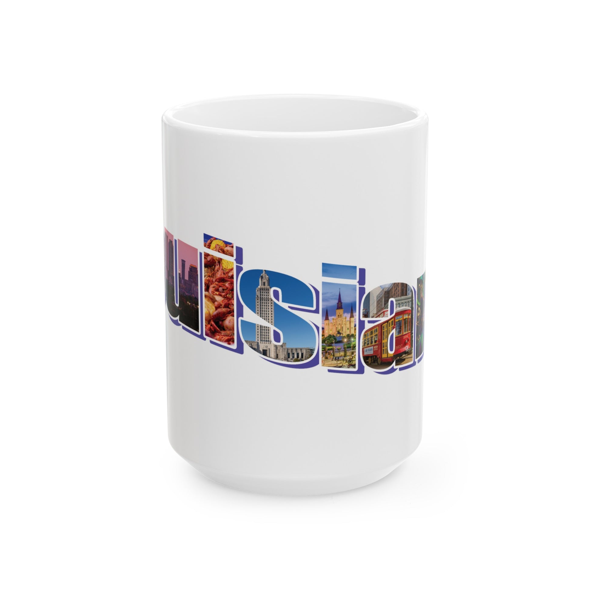 Louisiana State Collage Ceramic Mug, (11oz, 15oz) city landscape new orleans gift idea mug cup pride