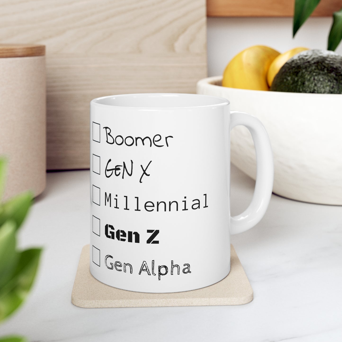 "This belongs to a" generation nicknames humor gift Mug 11oz for boomers, GenX, Millennials, GenZ or Gen Alpha