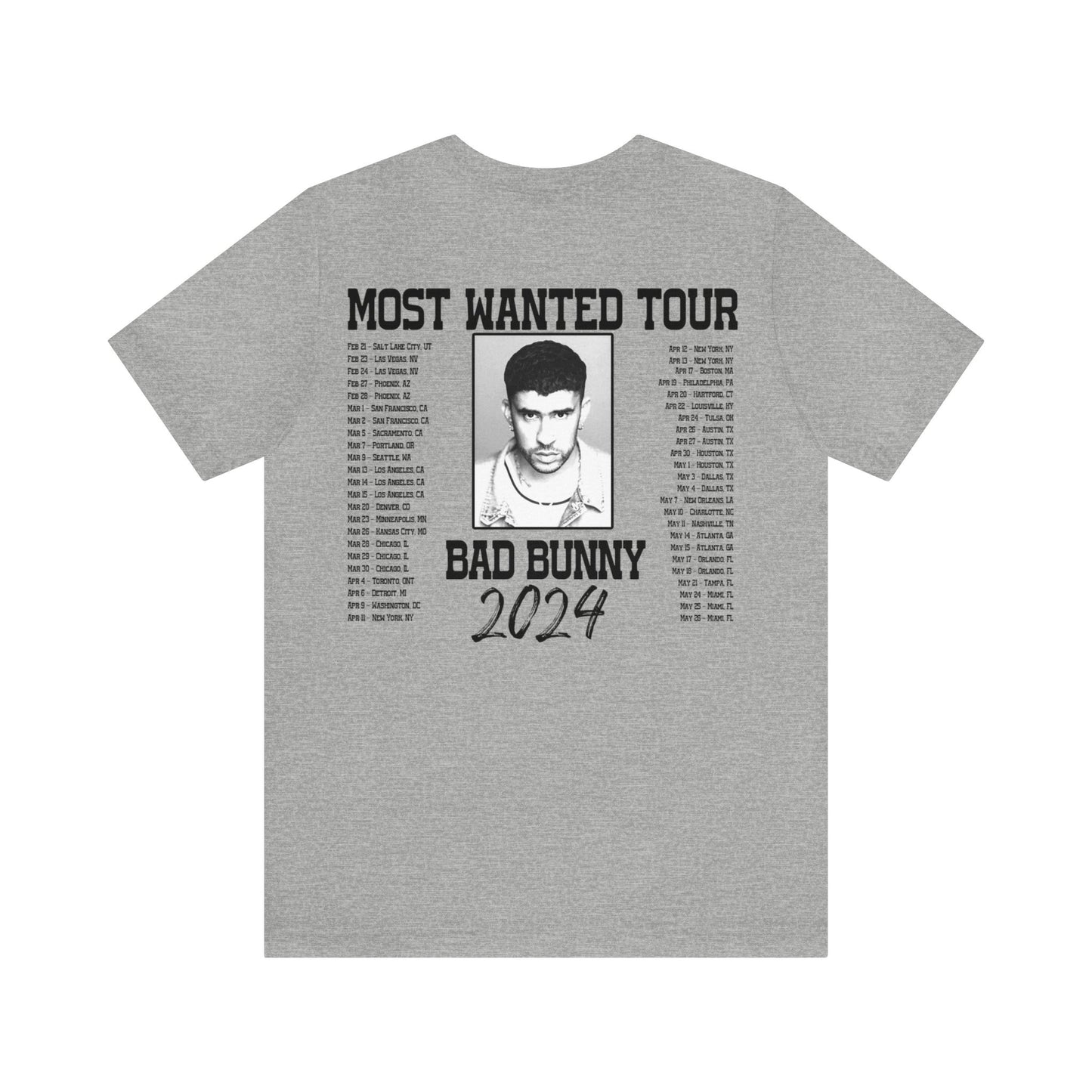 Most Wanted Tour Dates 2024 (Bad Bunny) Unisex Jersey Tee