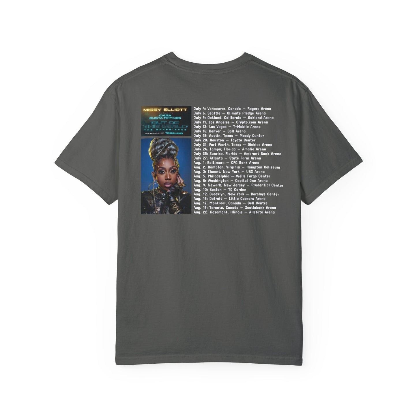 Missy Elliott Ciara Busta Rhymes Out of this world tour Unisex Garment-Dyed tee