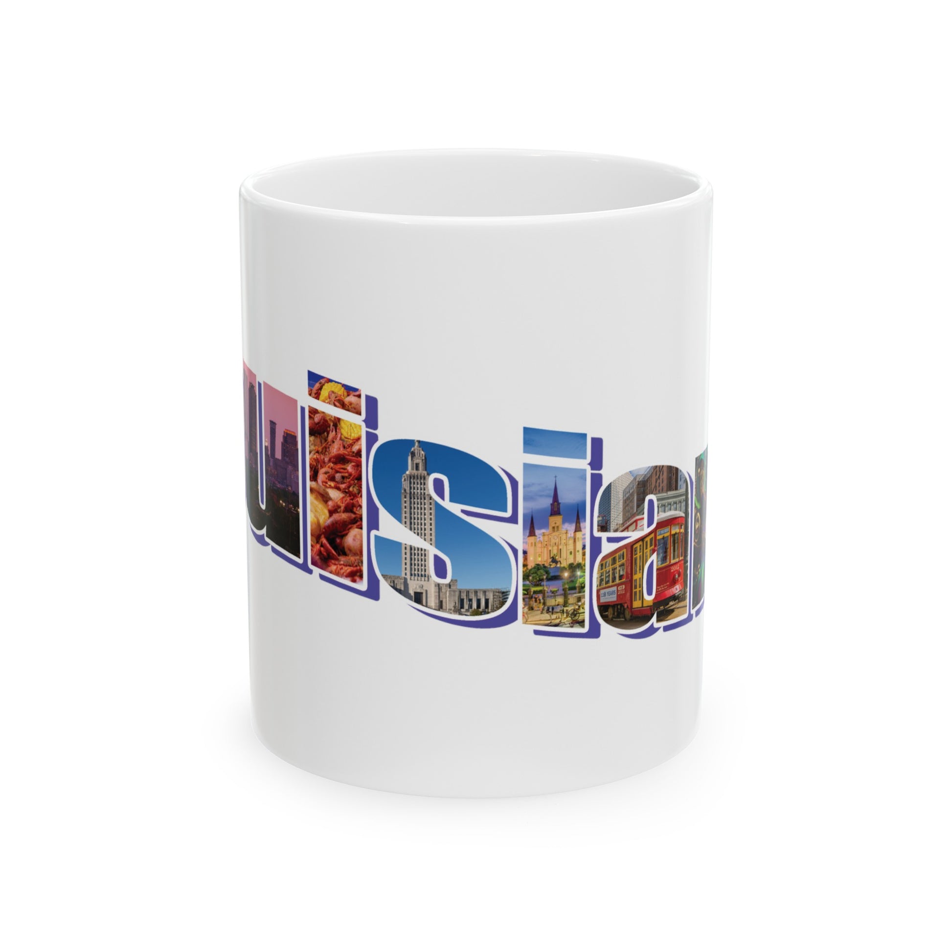 Louisiana State Collage Ceramic Mug, (11oz, 15oz) city landscape new orleans gift idea mug cup pride