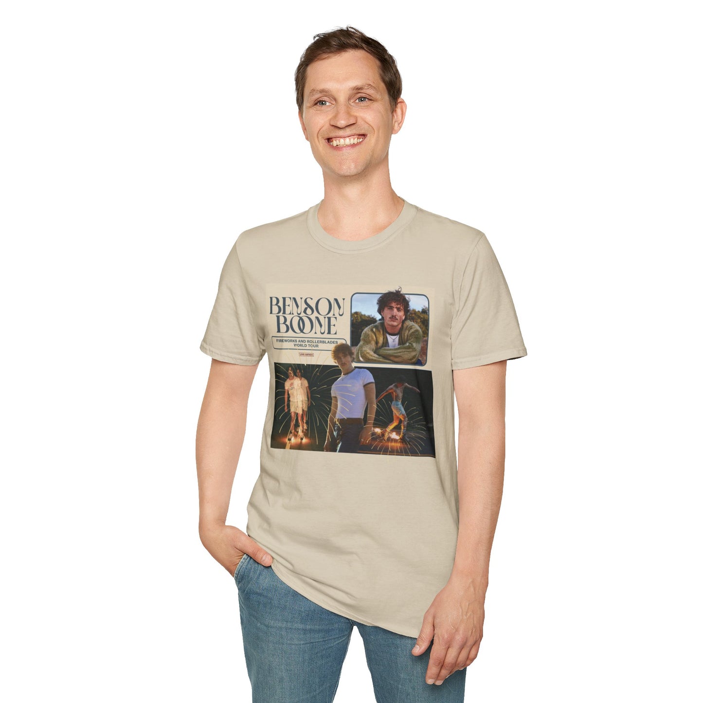 Benson Boone Fireworks and Roller Blades tour Unisex Softstyle T-Shirt