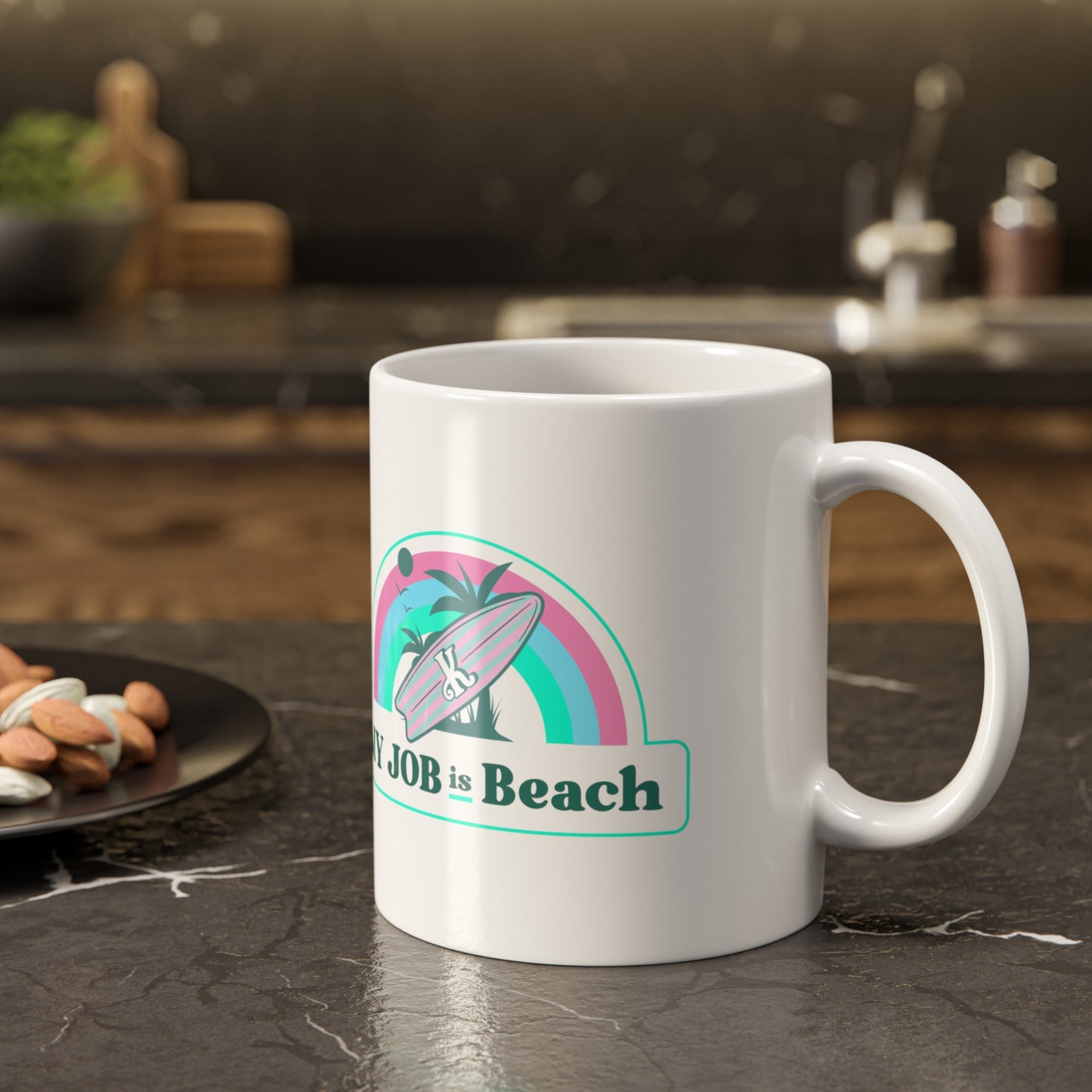 Ken "My Job is Beach" White Mug, 11oz coffee cup