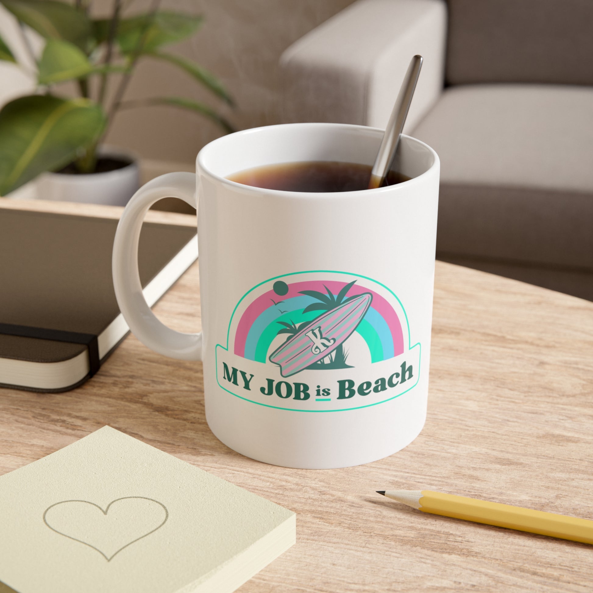 Ken "My Job is Beach" White Mug, 11oz coffee cup from Barbie movie