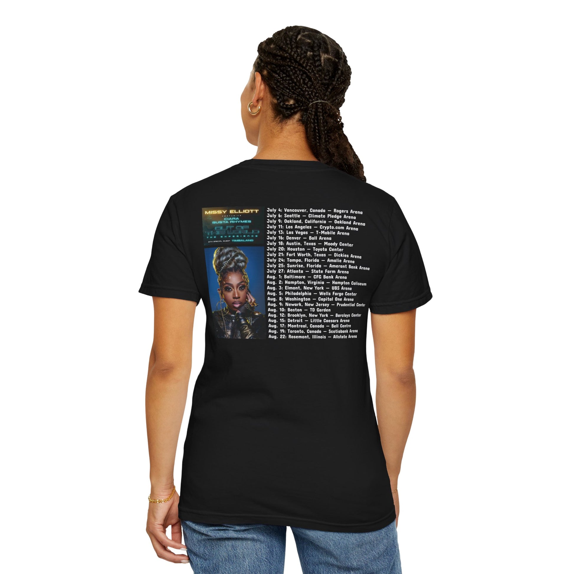 Missy Elliott Ciara Busta Rhymes Out of this world tour Unisex Garment-Dyed tee