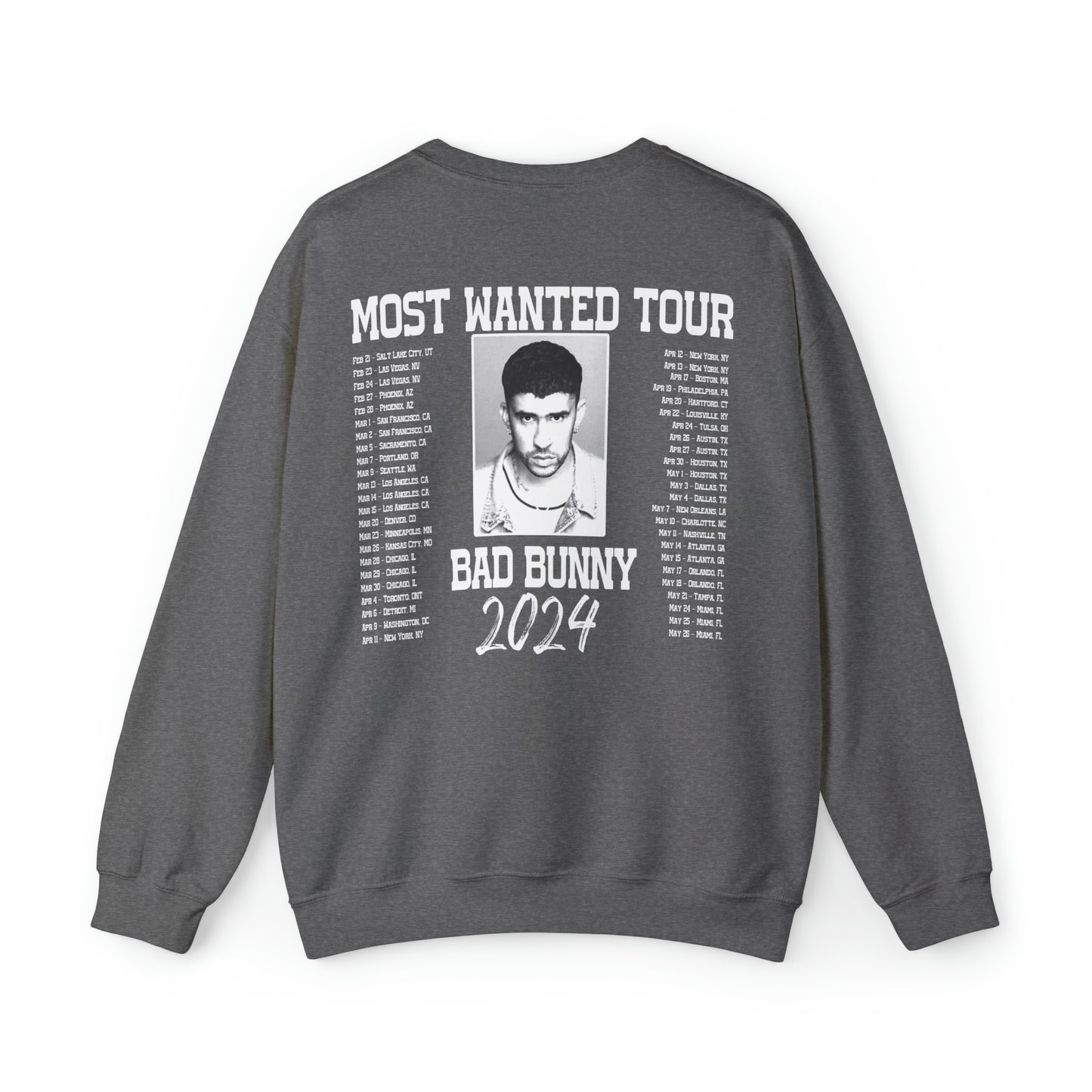 Most Wanted Tour Dates 2024 (Bad Bunny)  Unisex Crewneck Sweatshirt