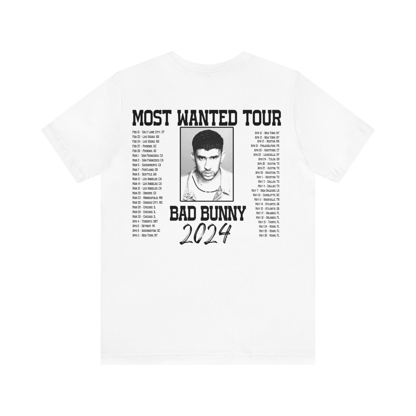 Most Wanted Tour Dates 2024 (Bad Bunny) Unisex Jersey Tee