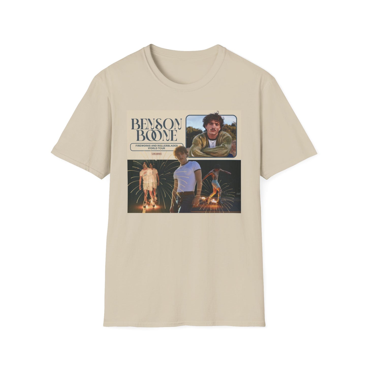 Benson Boone Fireworks and Roller Blades tour Unisex Softstyle T-Shirt