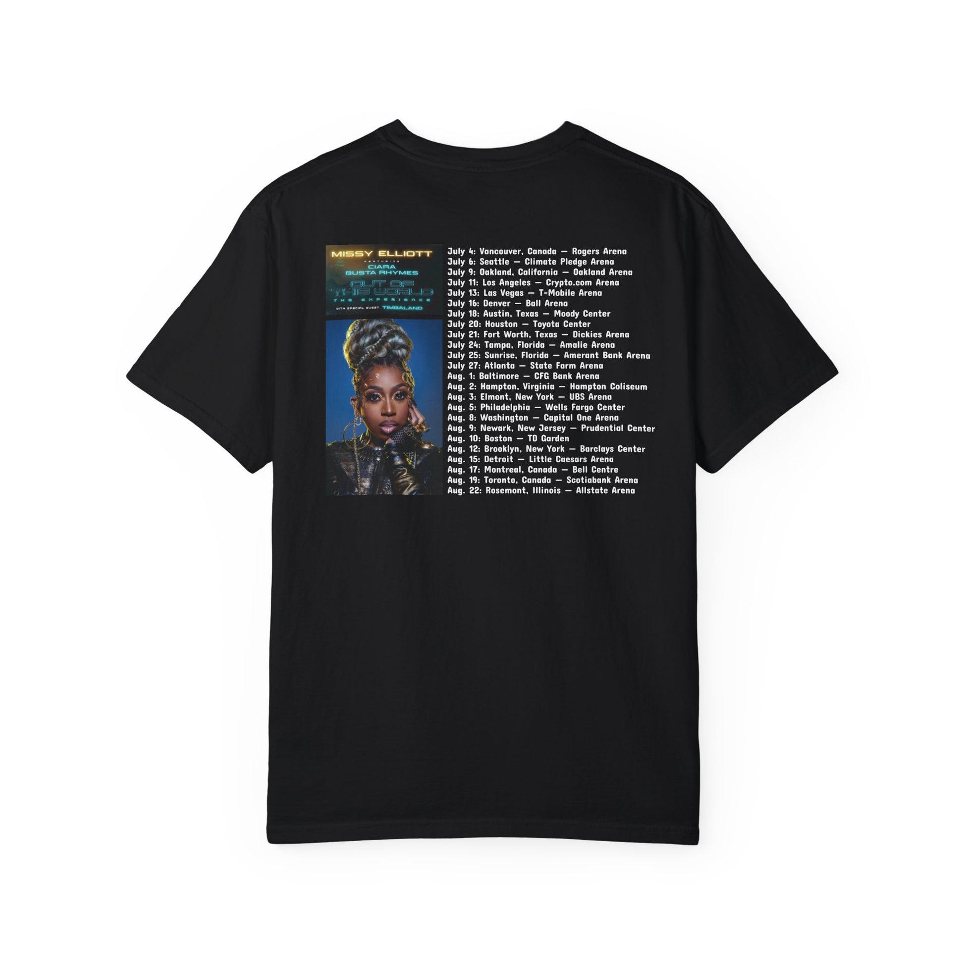 Missy Elliott Ciara Busta Rhymes Out of this world tour Unisex Garment-Dyed tee