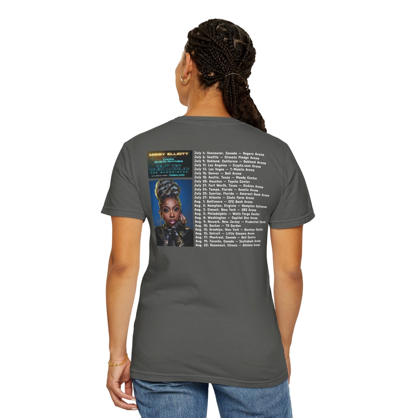 Missy Elliott Ciara Busta Rhymes Out of this world tour Unisex Garment-Dyed tee