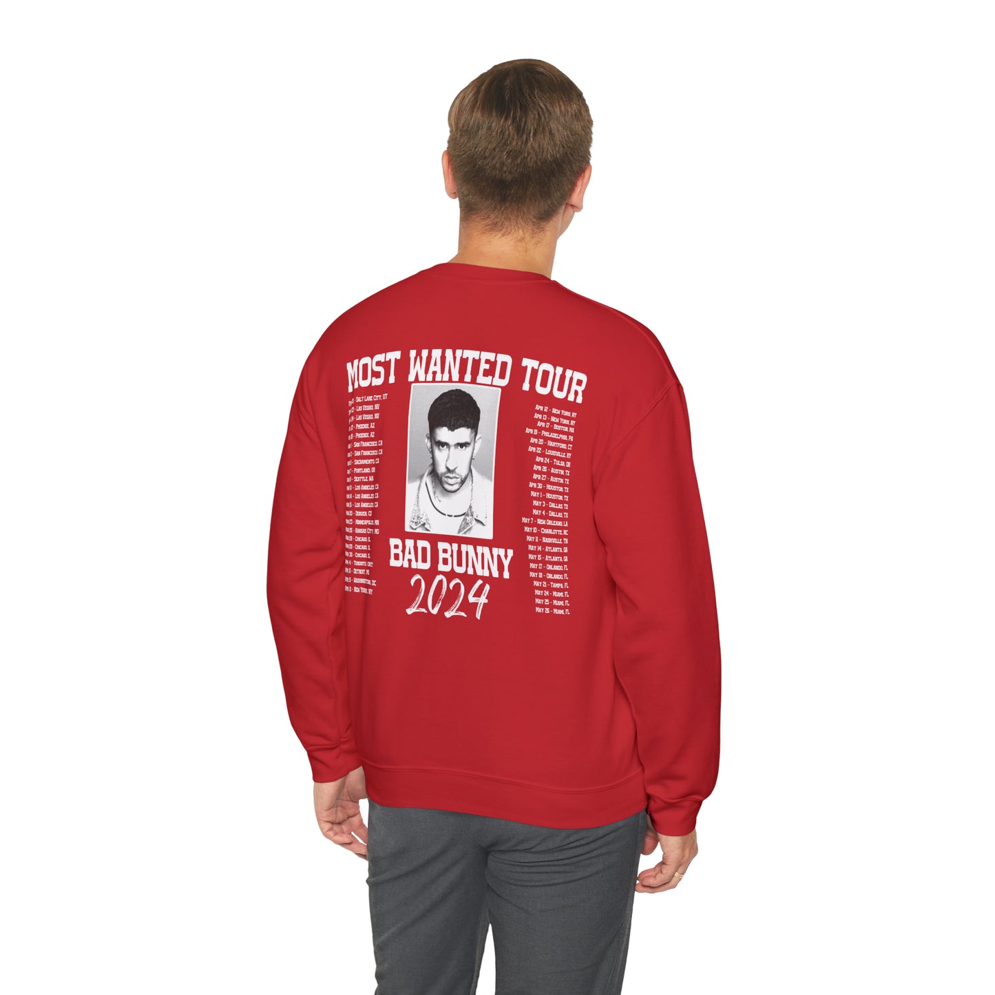 Most Wanted Tour Dates 2024 (Bad Bunny)  Unisex Crewneck Sweatshirt