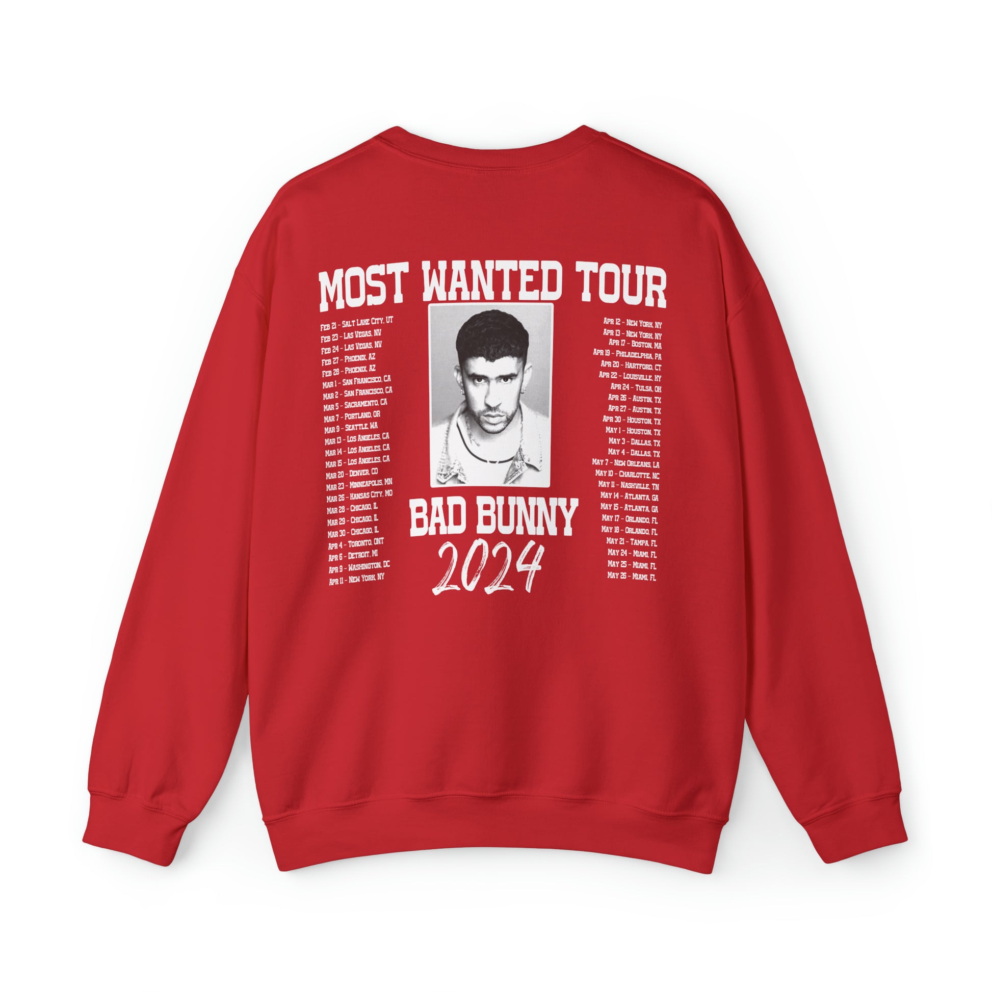 Most Wanted Tour Dates 2024 (Bad Bunny)  Unisex Heavy Blend™ Crewneck Sweatshirt