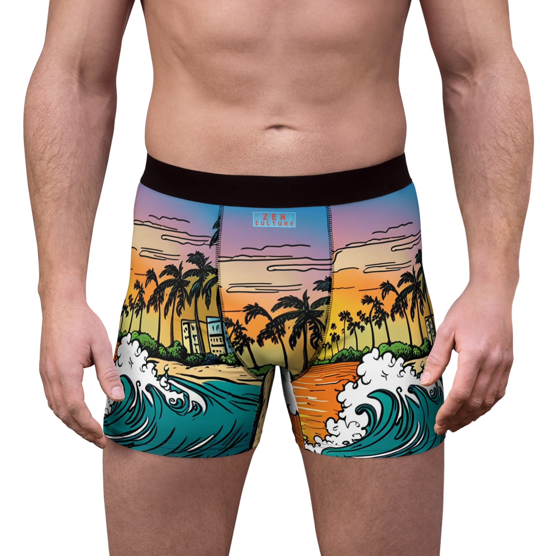 Zen Culture Waves X Sunset Beach Men's Boxer Briefs