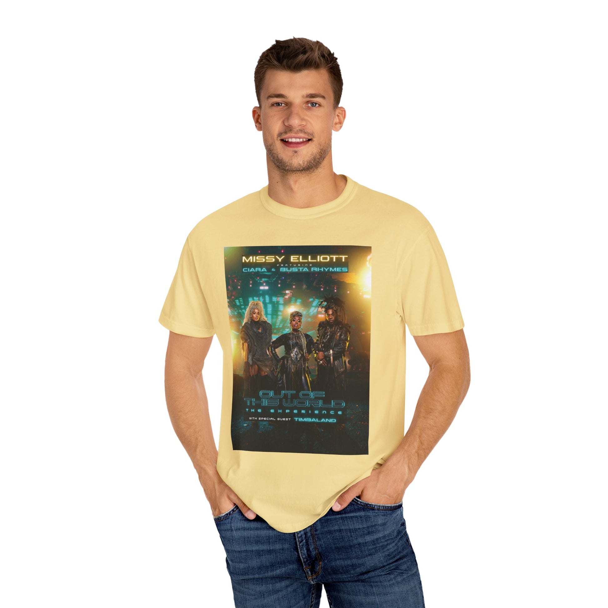 Missy Elliott Ciara Busta Rhymes Out of this world tour Unisex Garment-Dyed tee