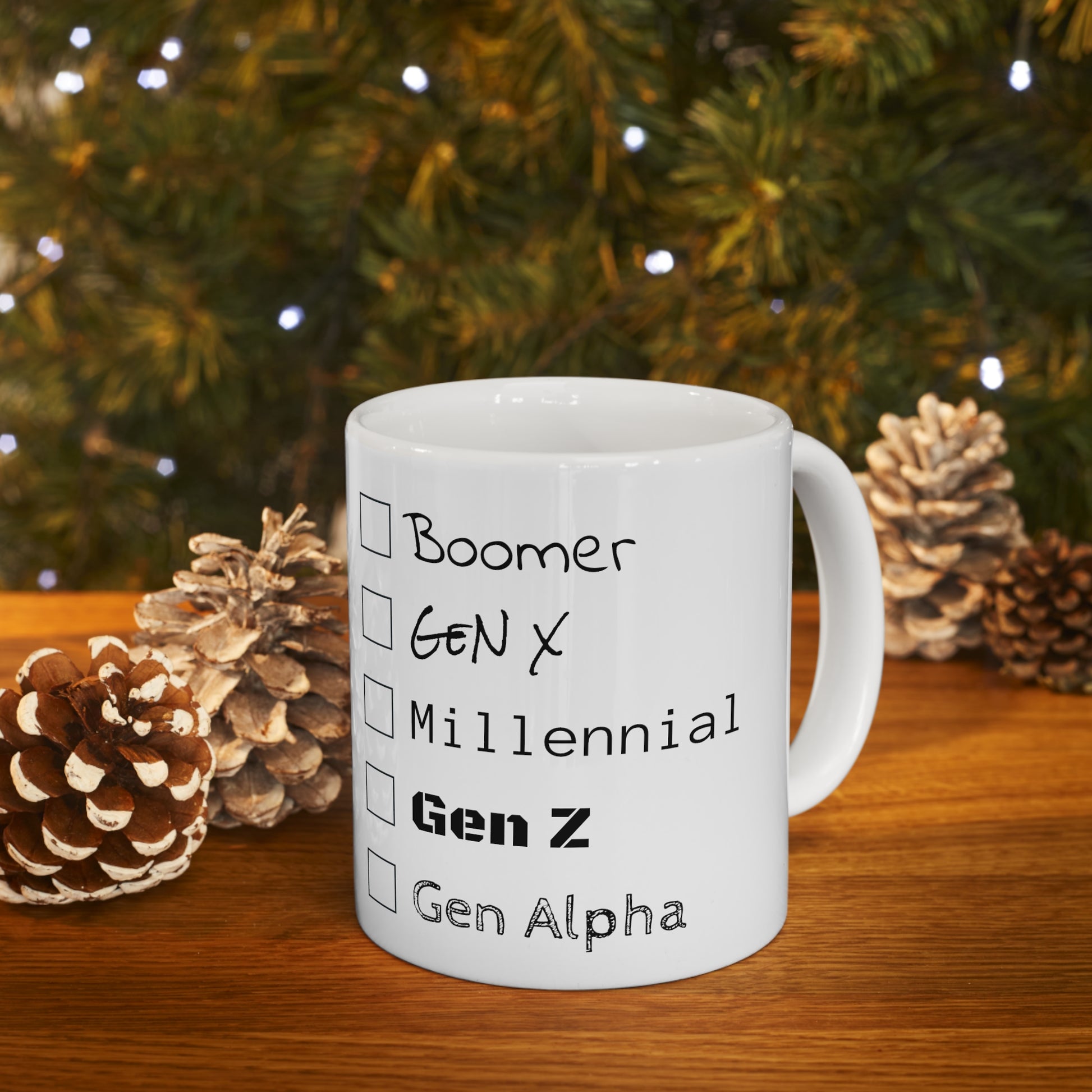 "This belongs to a" generation nicknames humor gift Mug 11oz for boomers, GenX, Millennials, GenZ or Gen Alpha