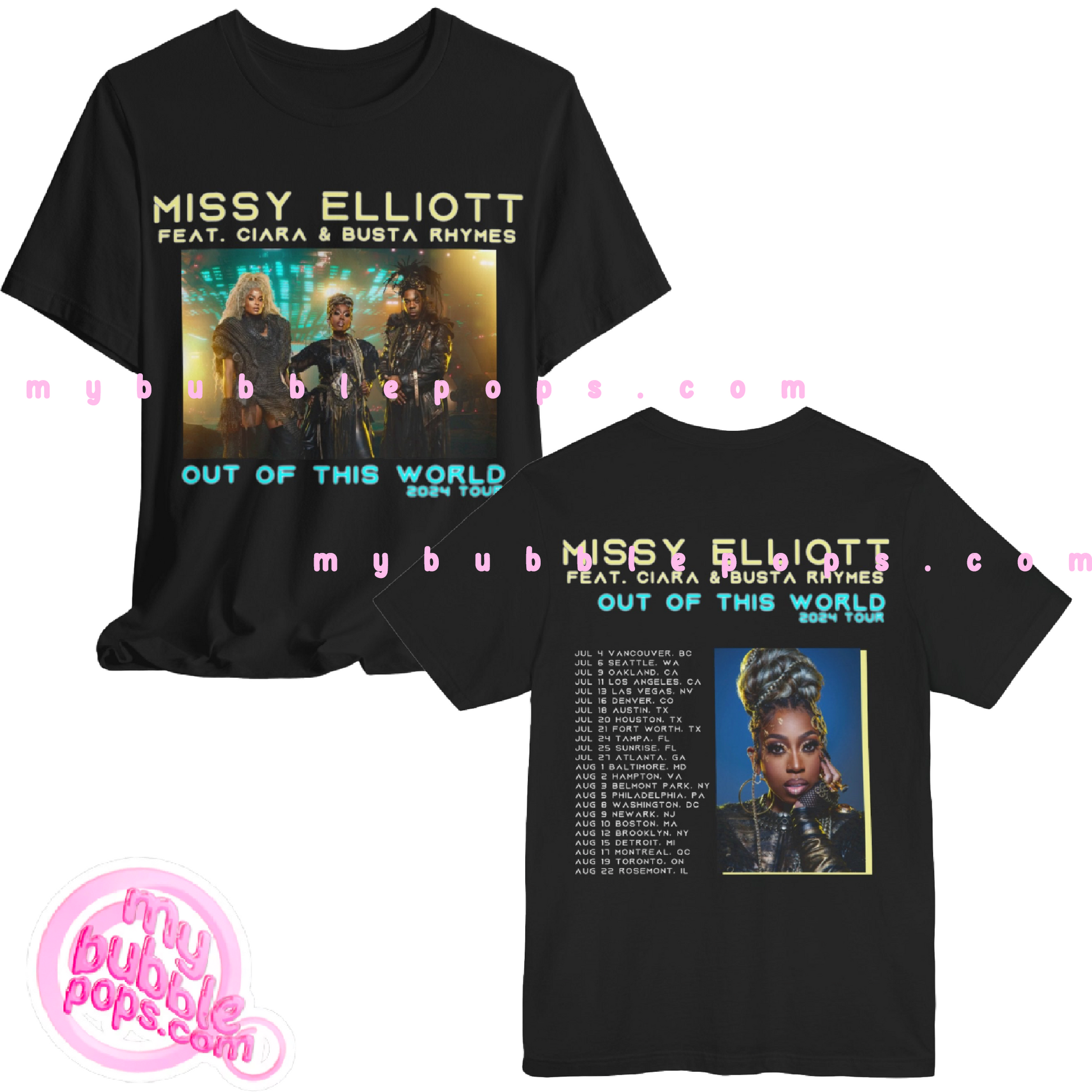 Missy Elliott 2024 Tour x Ciara & Busta Double sided Unisex Shirt