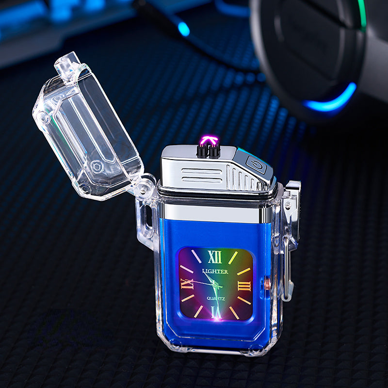 Electric POP Arc Lighter + Quartz Watch - Waterproof Rechargeable Windproof