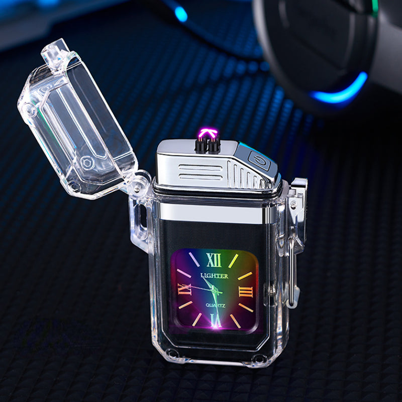 Electric POP Arc Lighter + Quartz Watch - Waterproof Rechargeable Windproof