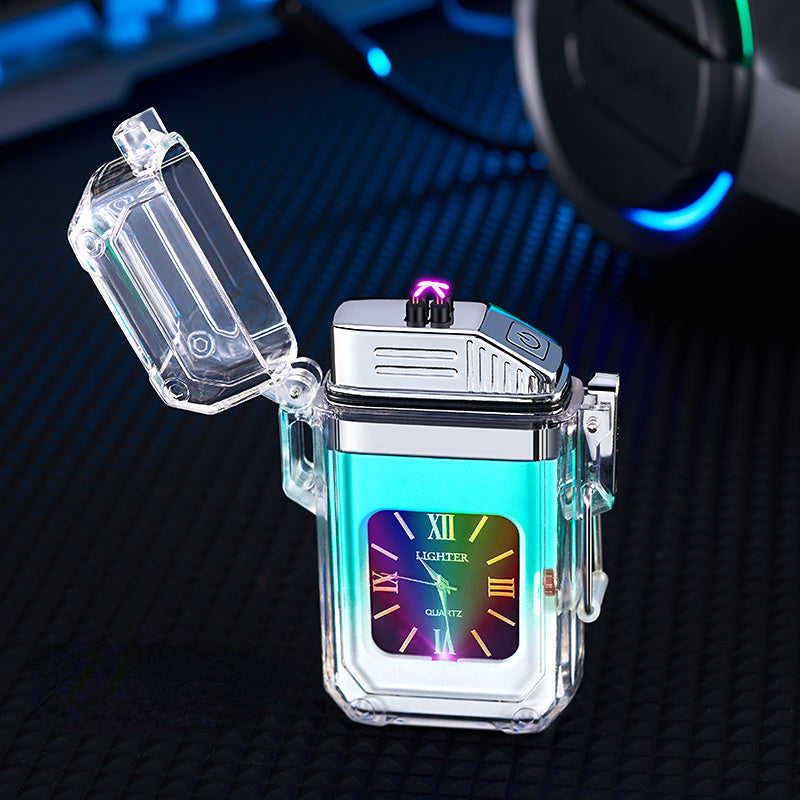 Electric POP Arc Lighter + Quartz Watch - Waterproof Rechargeable Windproof