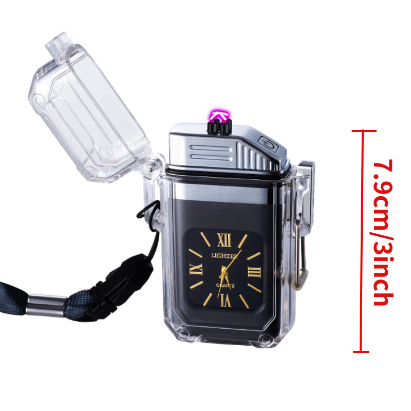 Electric POP Arc Lighter + Quartz Watch - Waterproof Rechargeable Windproof